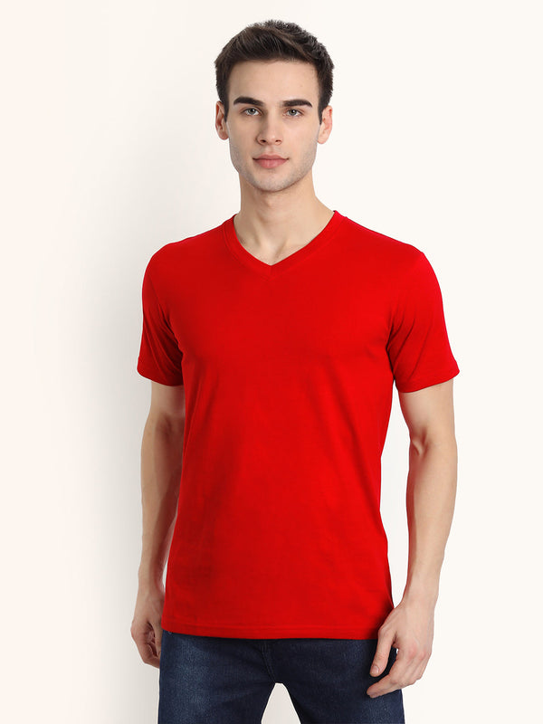 V Neck SHORT SLEEVE T SHIRT - Red - YK Clothing