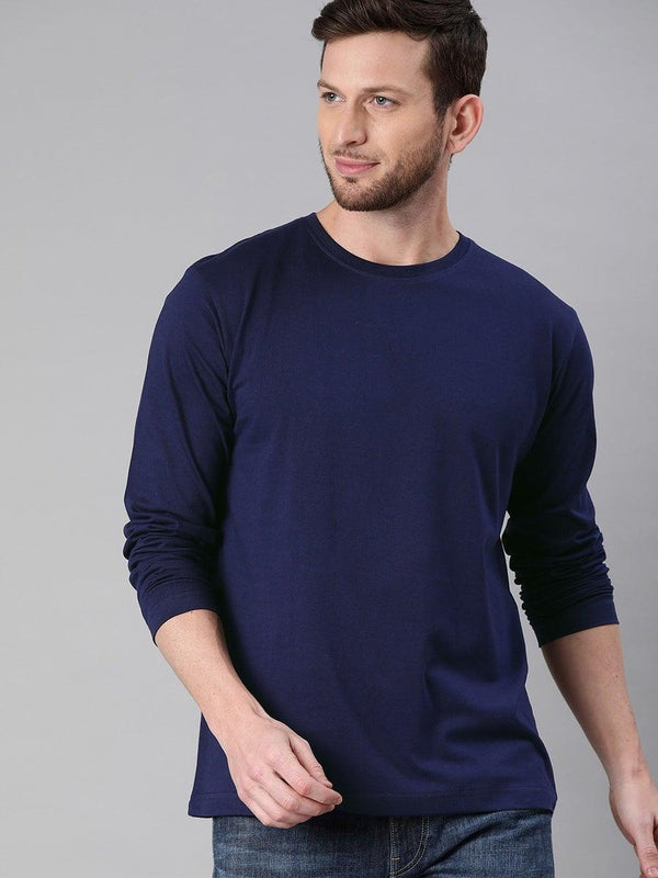 FULL SLEEVES ROUND NECK T-SHIRT - Navy Blue