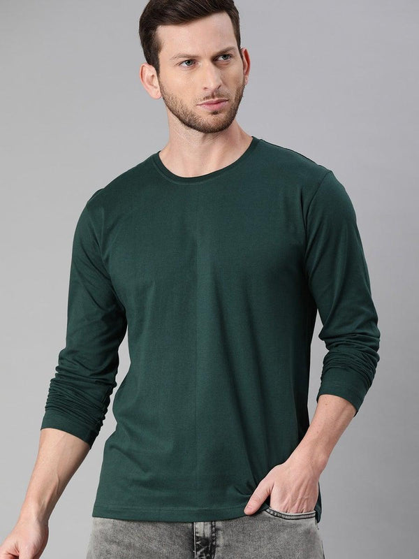 FULL SLEEVES ROUND NECK T-SHIRT - BOTTLE GREEN