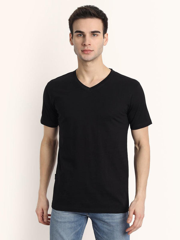 V Neck SHORT SLEEVE T SHIRT - Black - YK