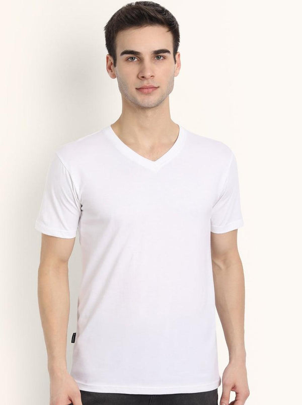 V Neck SHORT SLEEVE T SHIRT - White - YK