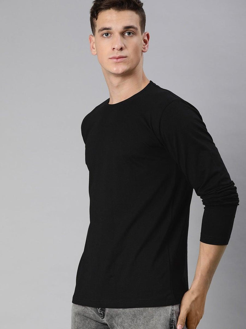 FULL SLEEVES ROUND NECK T-SHIRT - BLACK - YK