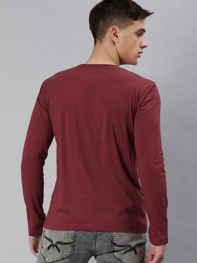 FULL SLEEVES ROUND NECK T-SHIRT - Maroon - YK