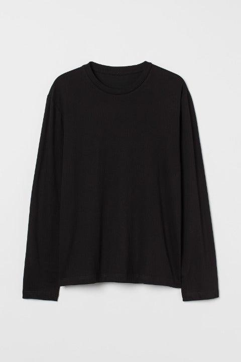 FULL SLEEVES ROUND NECK T-SHIRT - BLACK - YK