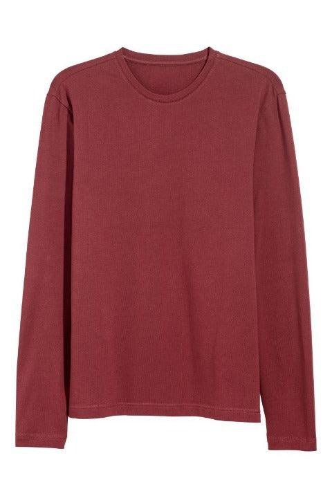 FULL SLEEVES ROUND NECK T-SHIRT - Maroon - YK