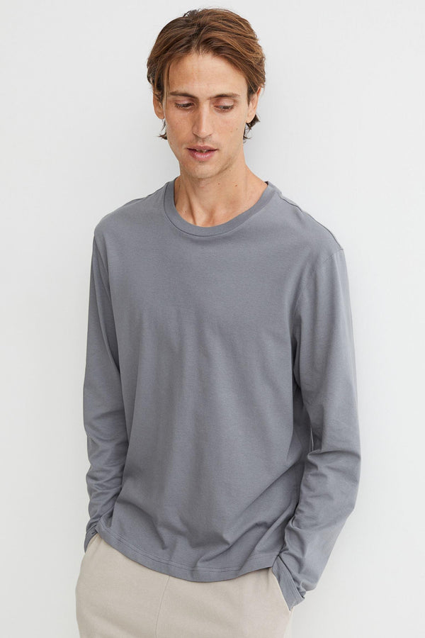 FULL SLEEVES ROUND NECK T-SHIRT - Steel Gray